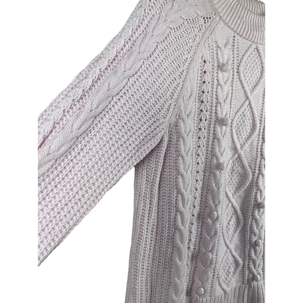 J. Crew Lambswool Azra Cable Knit Pom-Pom Sweater Vivid Lilac Size‎ Medium - Picture 12 of 12